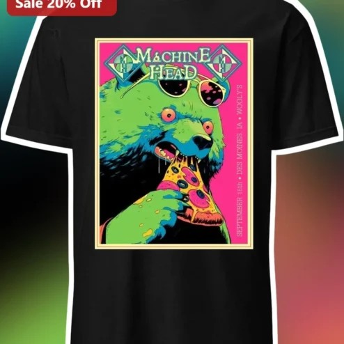 Machine Head Tee Neon Pop Art Bear Pizza Graphic Shirt for Men Women