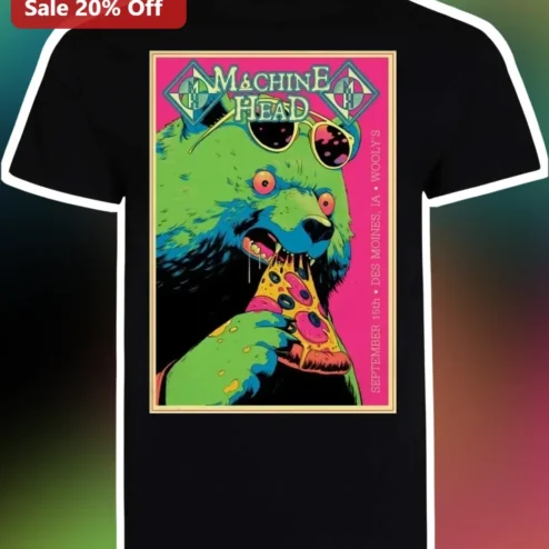 Machine Head Tee Vintage Bear Eating Pizza Graphic T-Shirt for Men