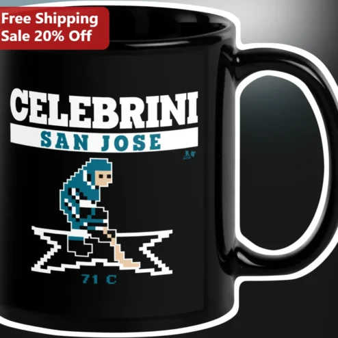 Macklin Celebrini San Jose Sharks Retro Pixel Art Hockey Mug