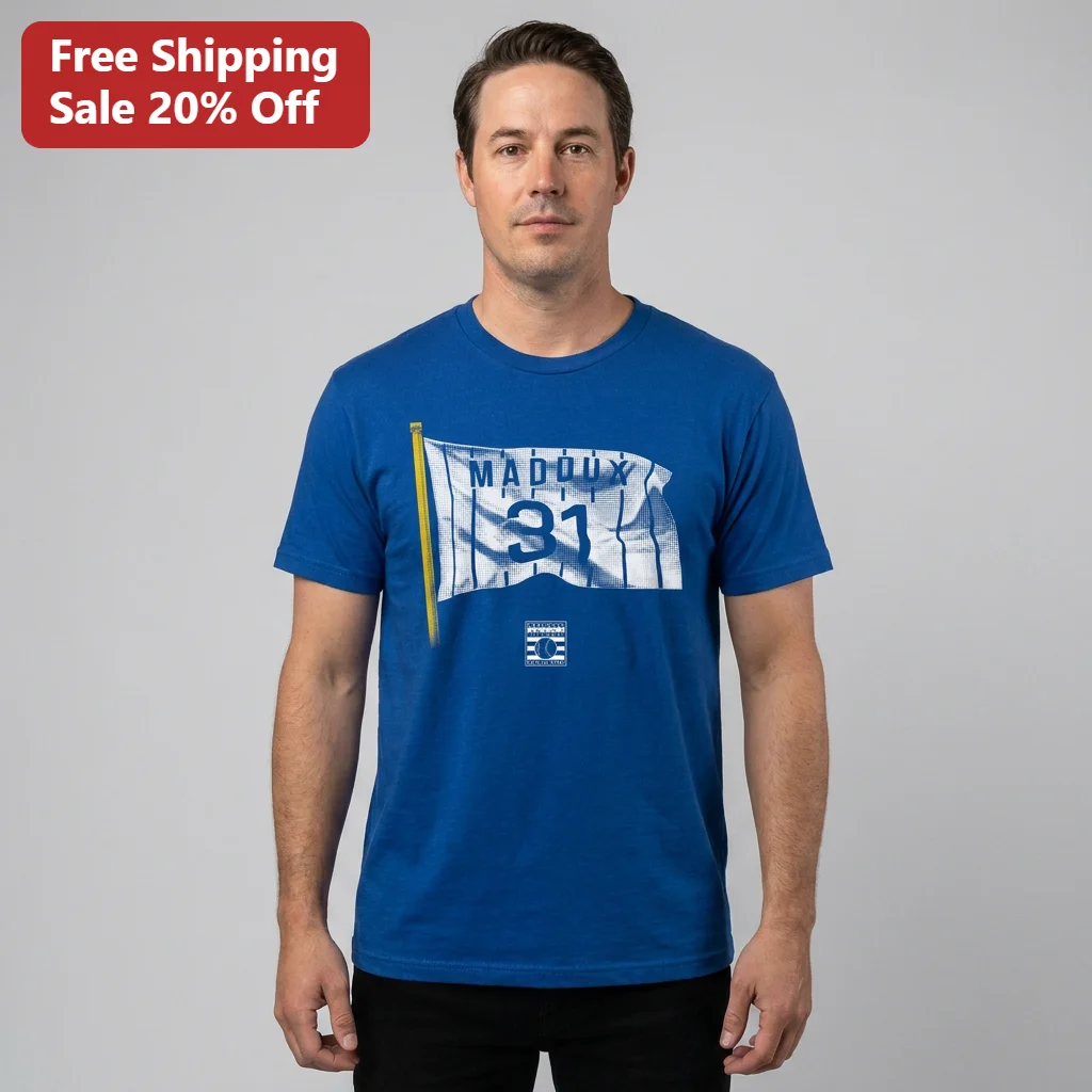 Maddox 31 Greg Maddux Baseball Legend Tee Retro Pinstripe Flag Graphic Shirt for MLB Fans