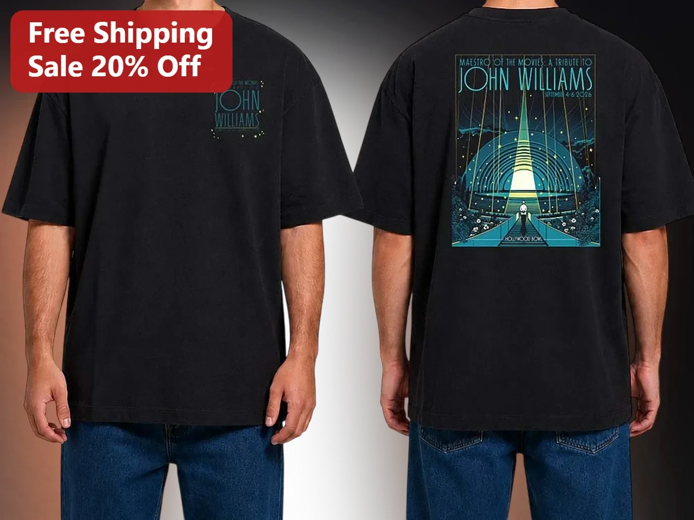Maestro of the Movies John Williams Tribute Tee Hollywood Bowl Art Deco Film Score Fan Gift