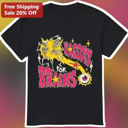 Maggots For Brains Retro Horror Skeleton Band Tee