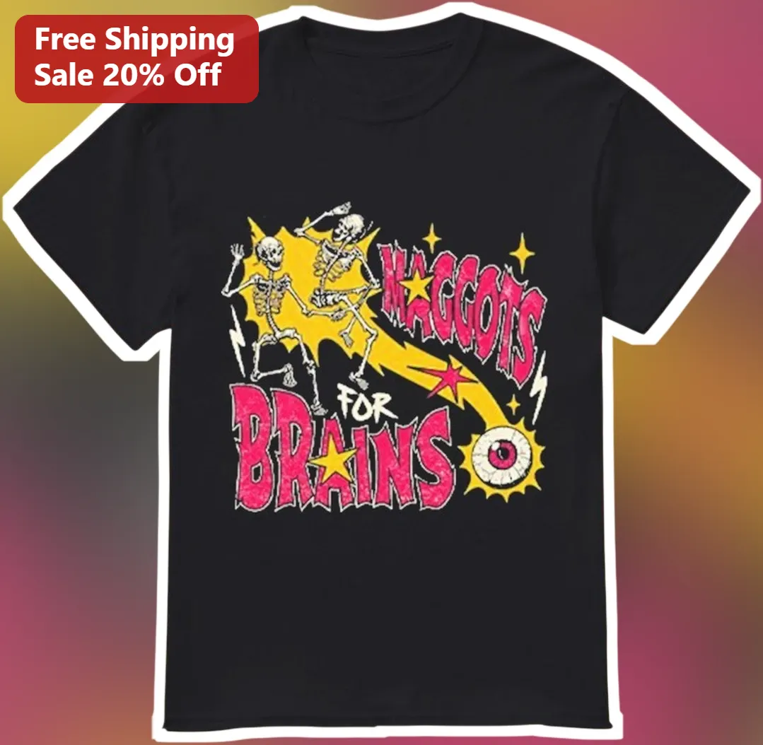 Maggots For Brains Retro Horror Skeleton Band Tee