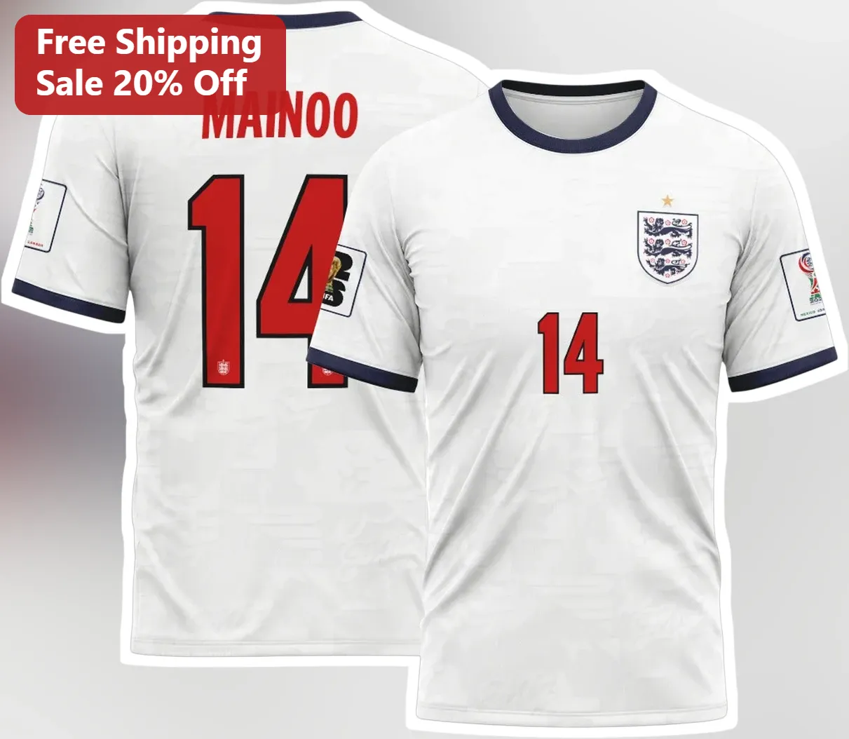 Mainoo Kobbie England Football Fan Graphic Tee Personalized Soccer Jersey Shirt