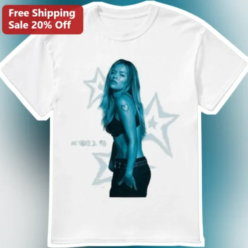 Margot Robbie Y2K Blue Tint Portrait Graphic Tee for Women