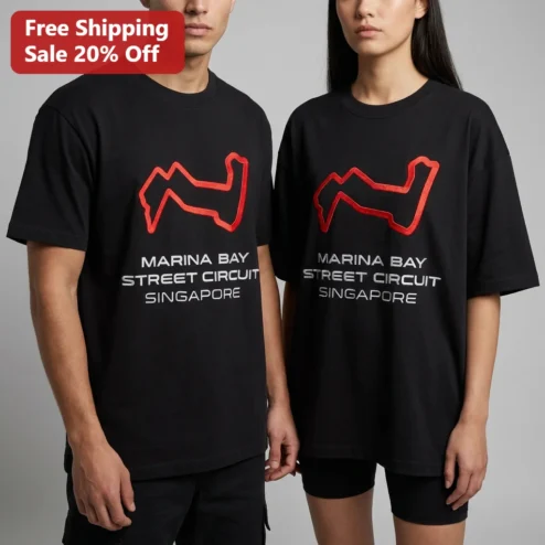 Marina Bay Street Circuit Singapore Tee, Red F1 Track Layout Outline, Formula 1 Racing Gift for Motorsport Fans