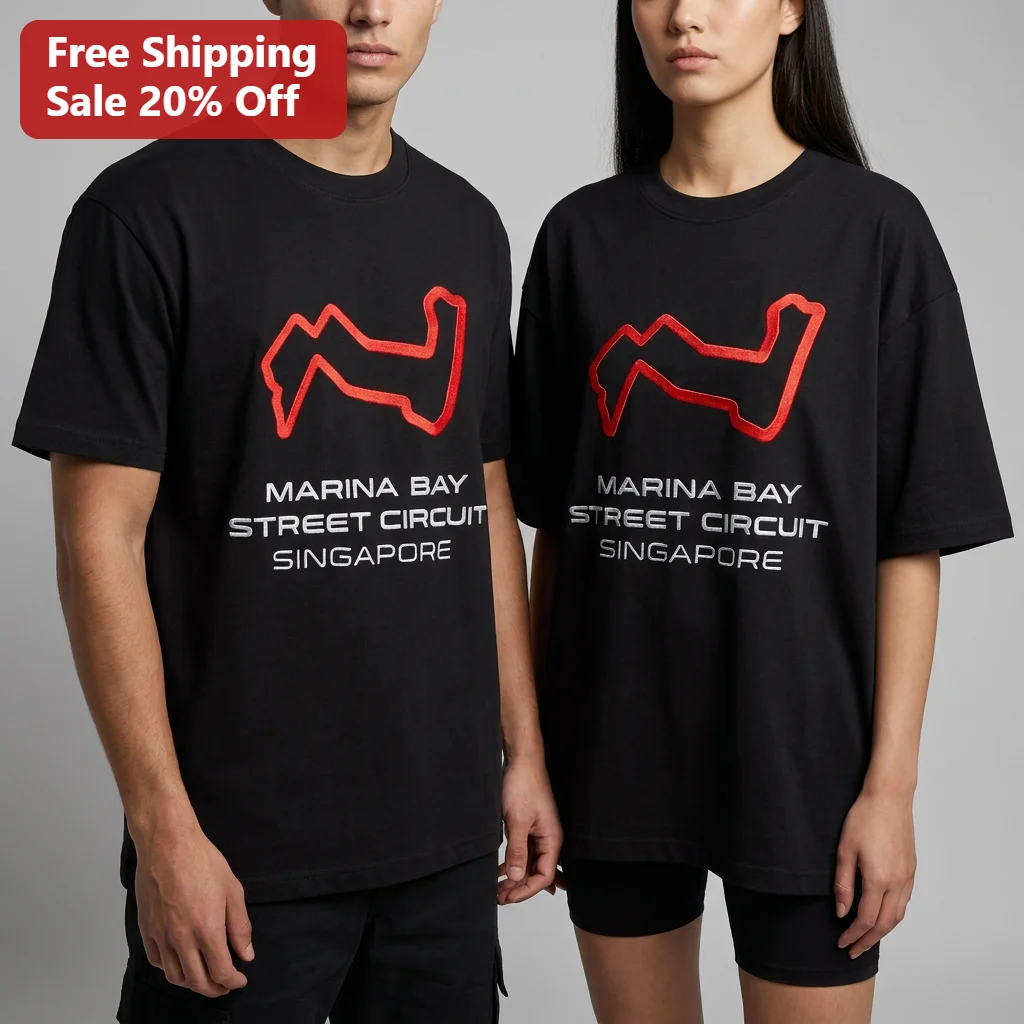 Marina Bay Street Circuit Singapore Tee, Red F1 Track Layout Outline, Formula 1 Racing Gift for Motorsport Fans