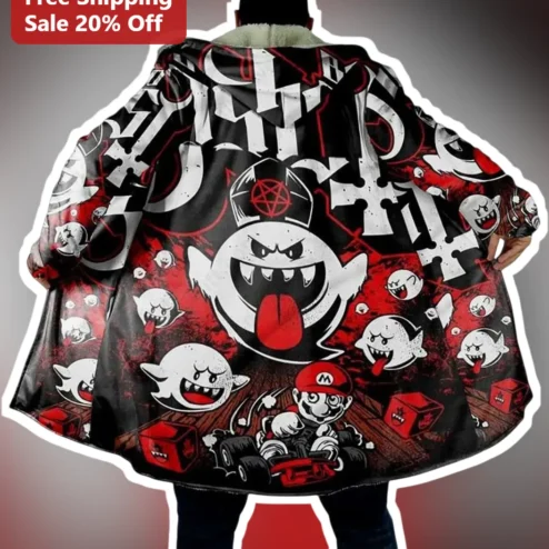 Mario Horror Theme Hooded Blanket Gothic Gaming Gift for Adults