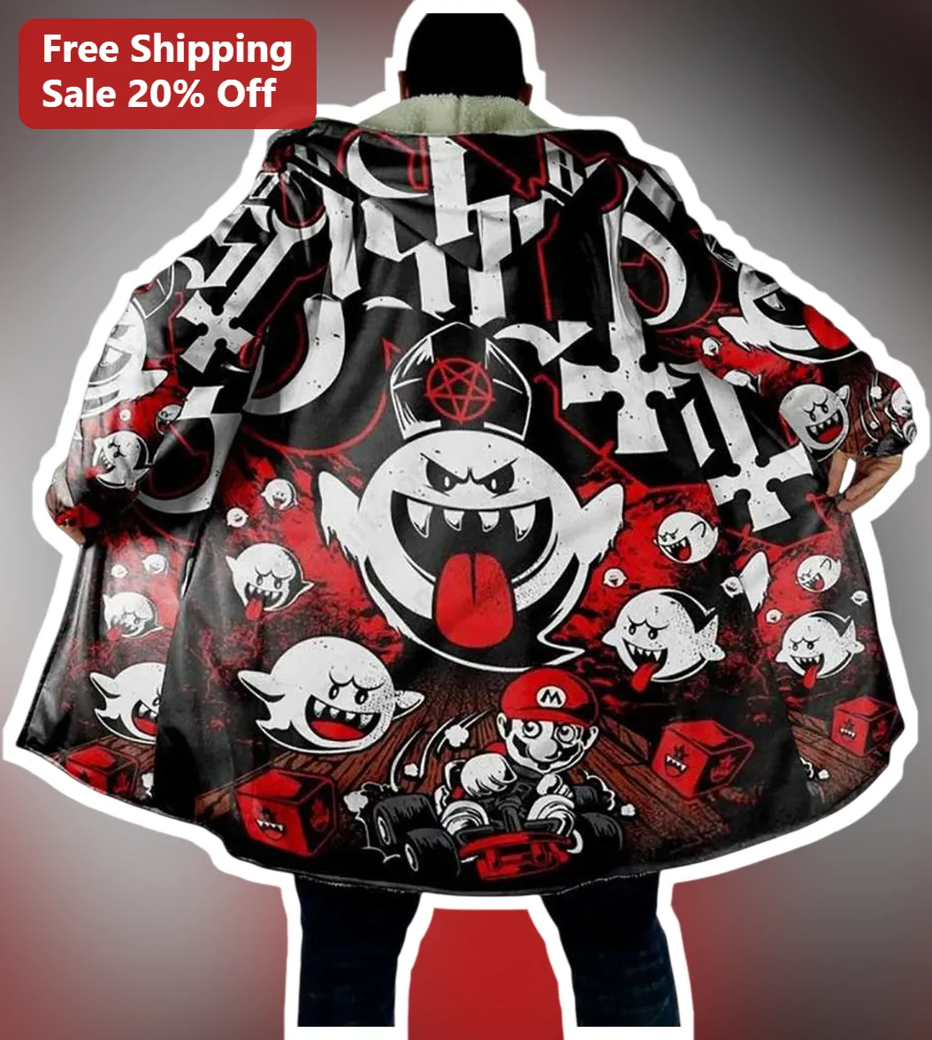Mario Horror Theme Hooded Blanket Gothic Gaming Gift for Adults