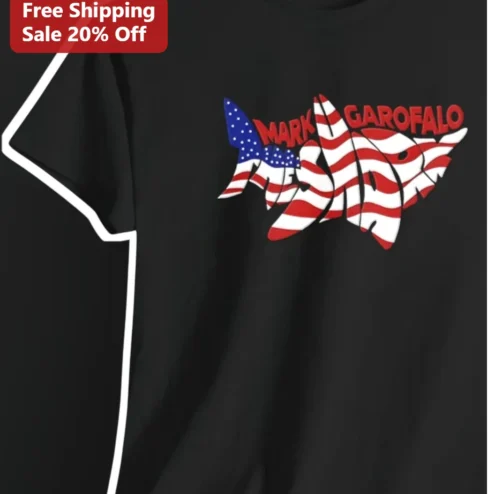 Mark Garofalo Patriotic Shark American Flag Graphic Tee for Men Women Fans