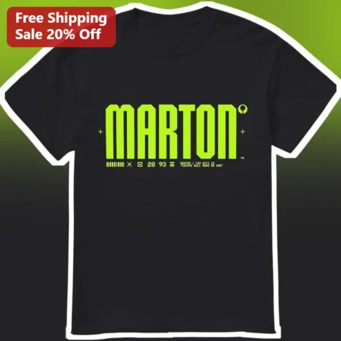 Marton Cyberpunk Neon Green Typography Graphic Tee Futuristic Streetwear Shirt
