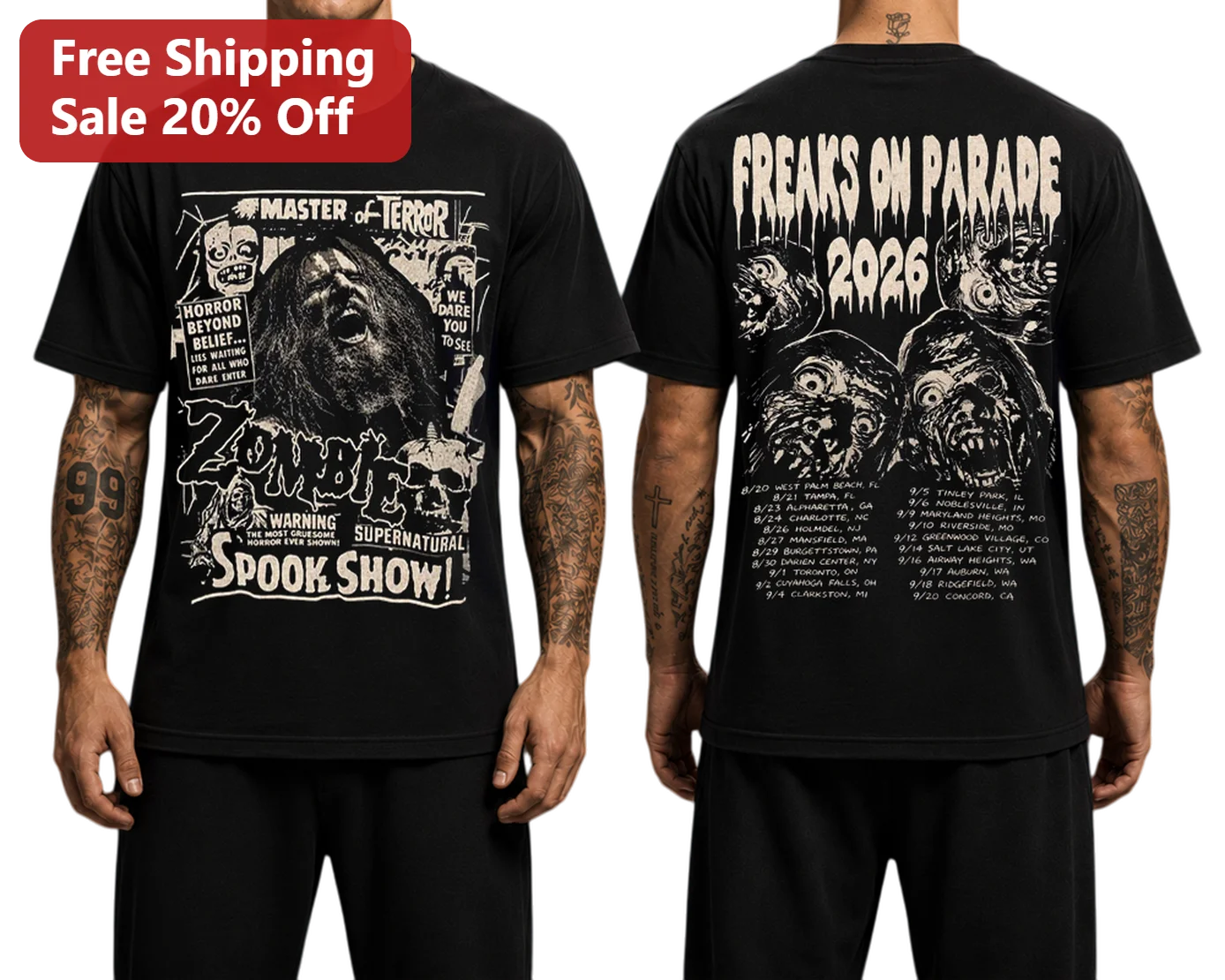 Master of Terror Zombie Spook Show Freaks on Parade Vintage Horror Graphic Tee
