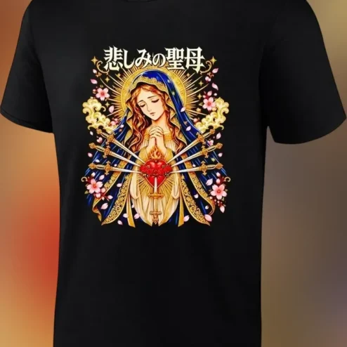Mater Dolorosa Virgin Mary Seven Sorrows Gothic Anime Style Tee