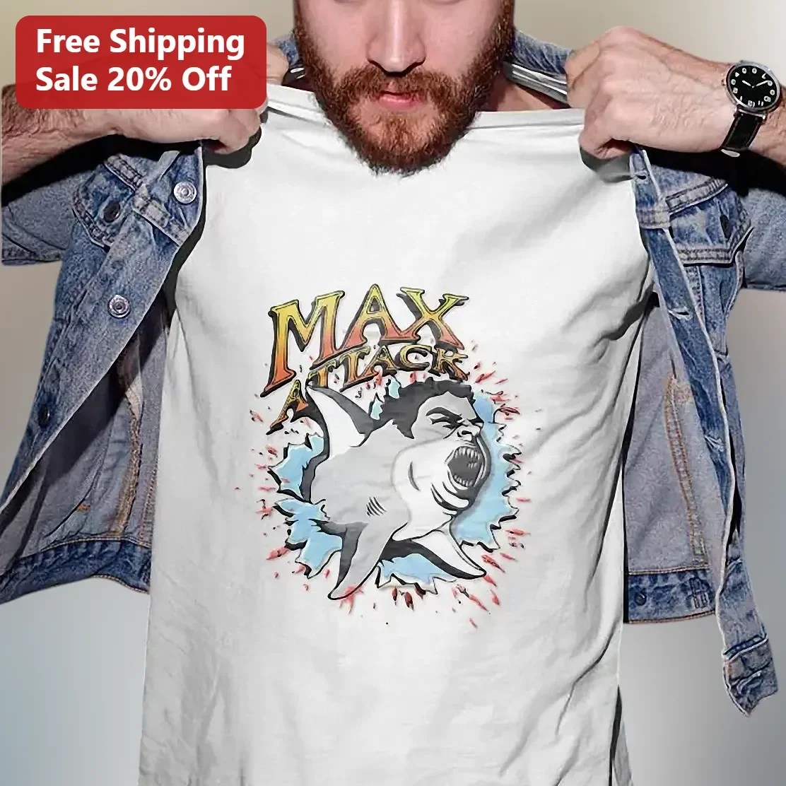 Max Attack Funny Shark Graphic Tee for Men