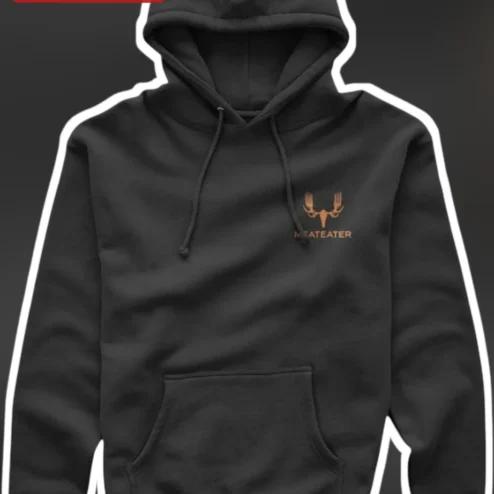 Meateater Hoodie Black Minimalist Elk Skull Logo Hunting Apparel for Men