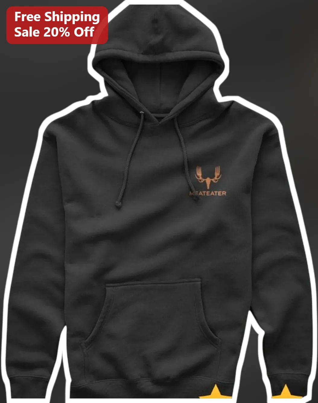 Meateater Hoodie Black Minimalist Elk Skull Logo Hunting Apparel for Men