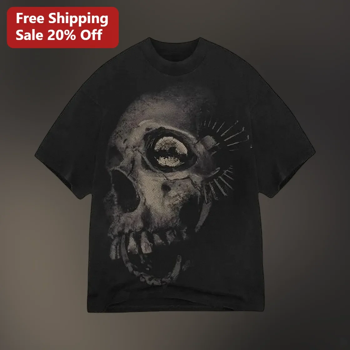 Mechanical Eye Skull Graphic Tee Steampunk Cyborg Horror Gothic T-Shirt
