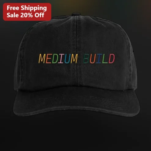 Medium Build Hat Black Embroidered Rainbow Text Baseball Cap Fan Merch