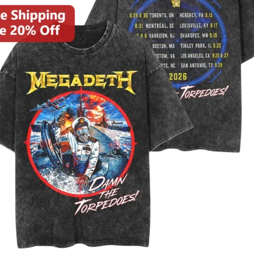 Megadeth Damn The Torpedoes! Graphic Tee Vintage Thrash Metal Band Merch Acid Wash Shirt