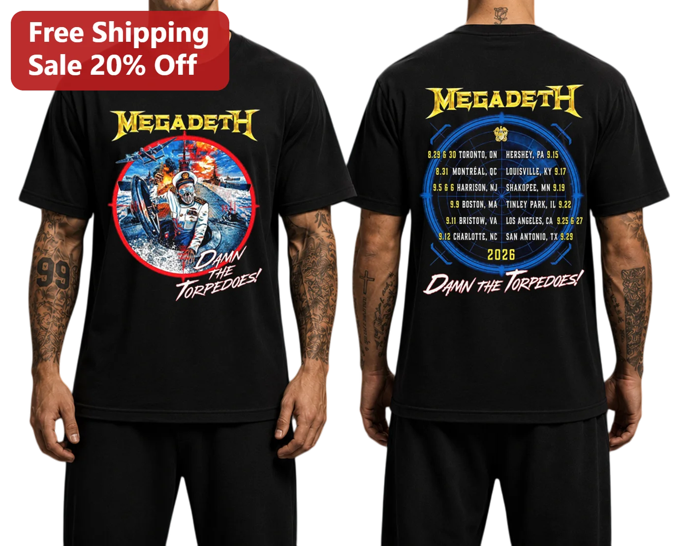 Megadeth Damn The Torpedoes Vic Rattlehead Heavy Metal Band Graphic Tee