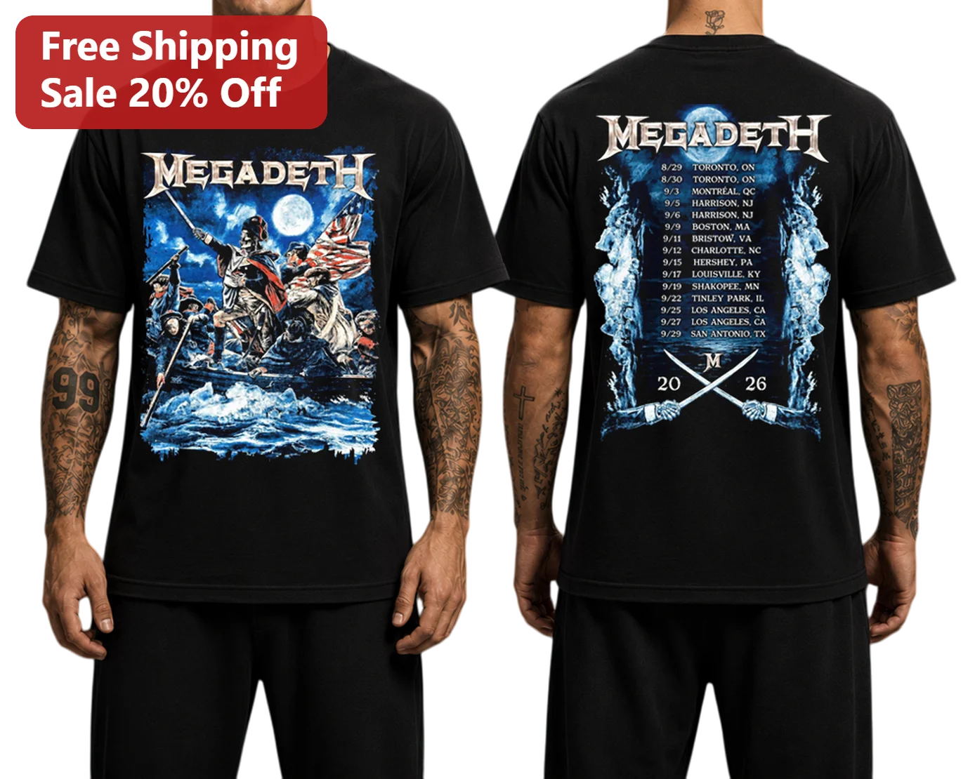 MEGADETH Tee Viking Washington Crossing The Delaware Tour Dates Graphic Shirt