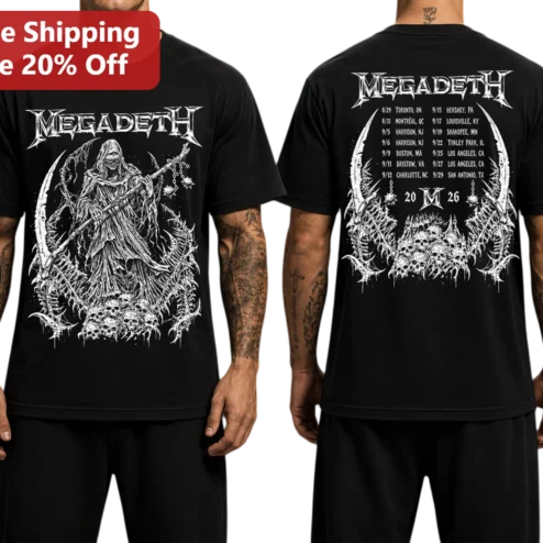 Megadeth Vic Rattlehead Tour Dates Graphic Tee for Men Heavy Metal Band Merch
