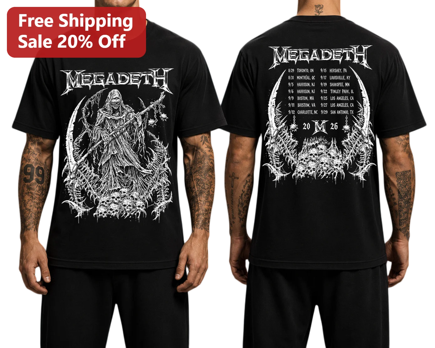 Megadeth Vic Rattlehead Tour Dates Graphic Tee for Men Heavy Metal Band Merch