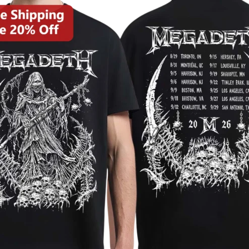 Megadeth Vic Rattlehead Tour Dates Graphic Tee Heavy Metal Band Merch