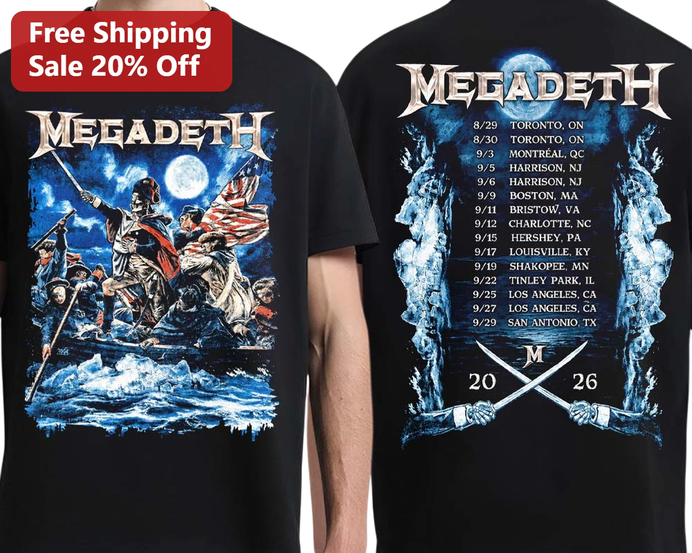 MEGADETH Vic Rattlehead Tour Tee Heavy Metal Band Graphic T-Shirt