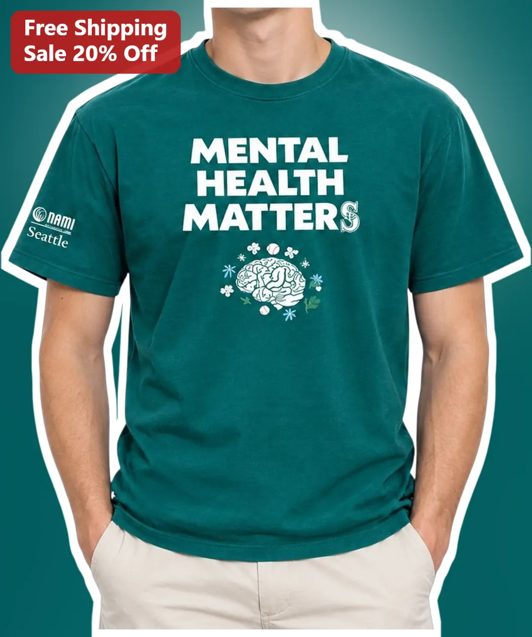 Mental Health Matters Baseball Brain Awareness Graphic Tee for Athletes