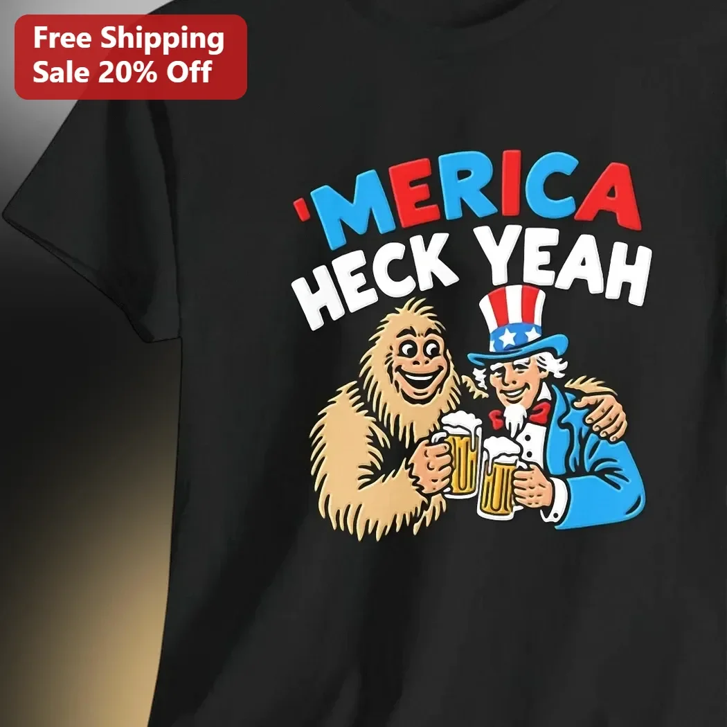 'MERICA HECK YEAH Uncle Sam Bigfoot Patriotic Humor Tee for Men Women