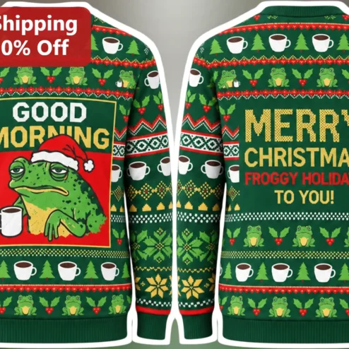 Merry Christmas Froggy Holidays To You Ugly Christmas Sweater Funny Coffee Lover Gift
