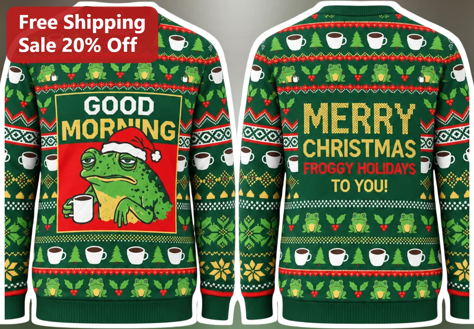 Merry Christmas Froggy Holidays To You Ugly Christmas Sweater Funny Coffee Lover Gift