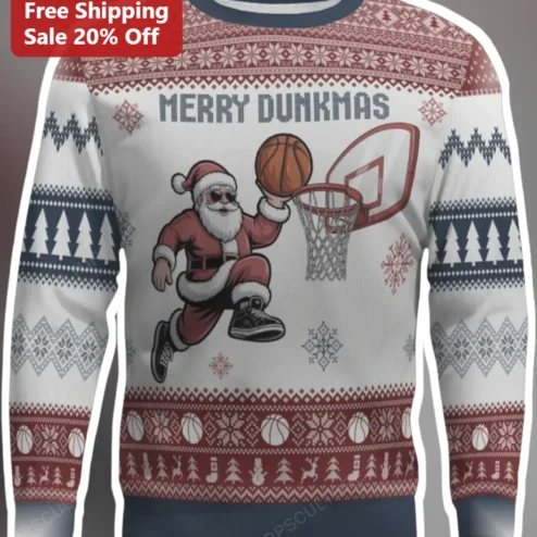 Merry Dunkmas Basketball Santa Ugly Christmas Sweatshirt Funny Holiday Gift for Men Women