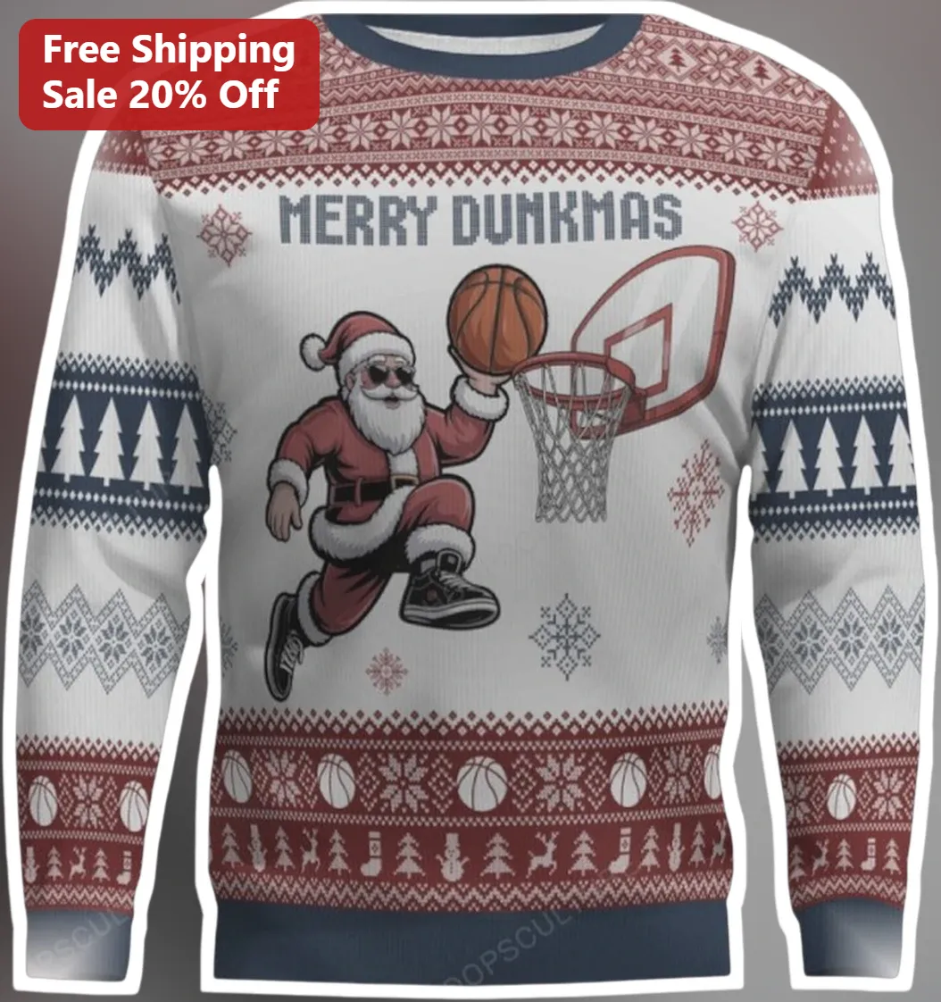Merry Dunkmas Basketball Santa Ugly Christmas Sweatshirt Funny Holiday Gift for Men Women