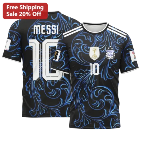 Messi AFA Jersey Lionel Argentina Soccer Kit Black Floral Pattern
