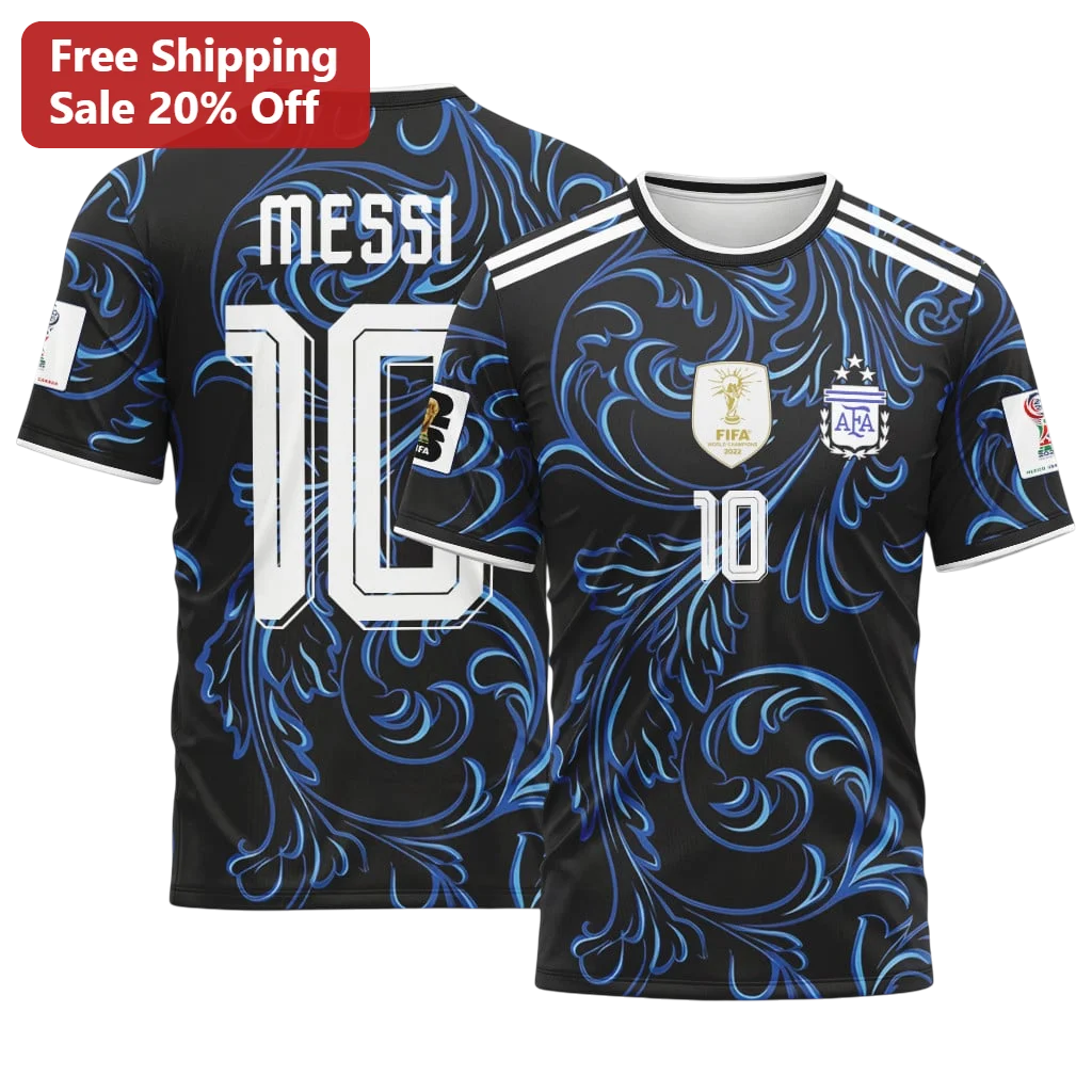 Messi AFA Jersey Lionel Argentina Soccer Kit Black Floral Pattern