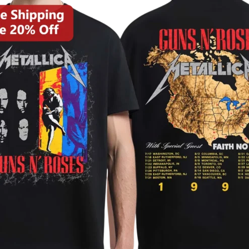 Metallica Guns N Roses Faith No More Vintage Rock Band Tee