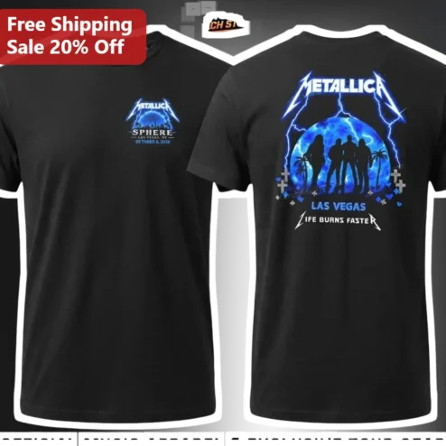Metallica Life Burns Faster Tee Sphere Las Vegas Residency Heavy Metal Band Merch