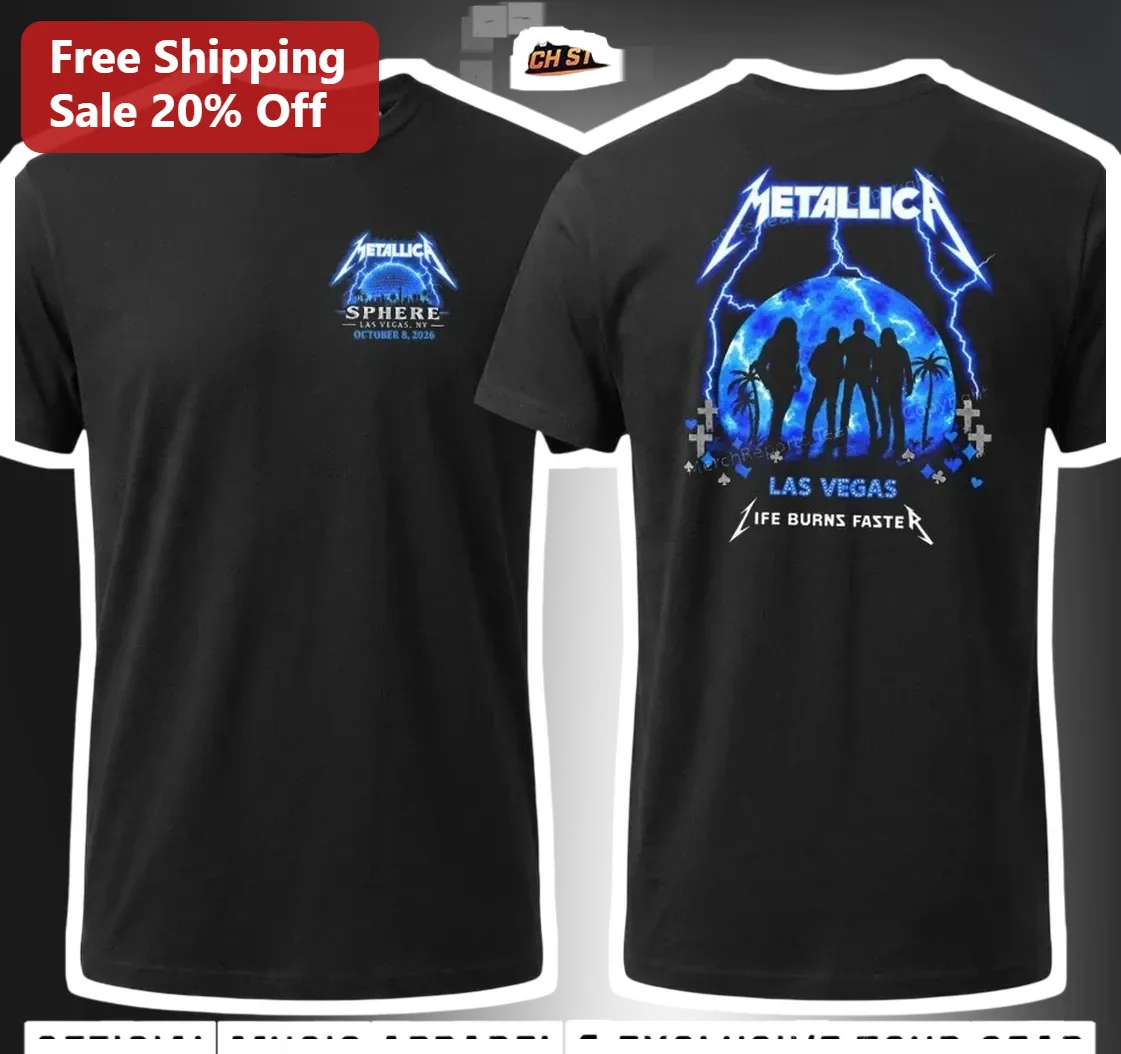 Metallica Life Burns Faster Tee Sphere Las Vegas Residency Heavy Metal Band Merch