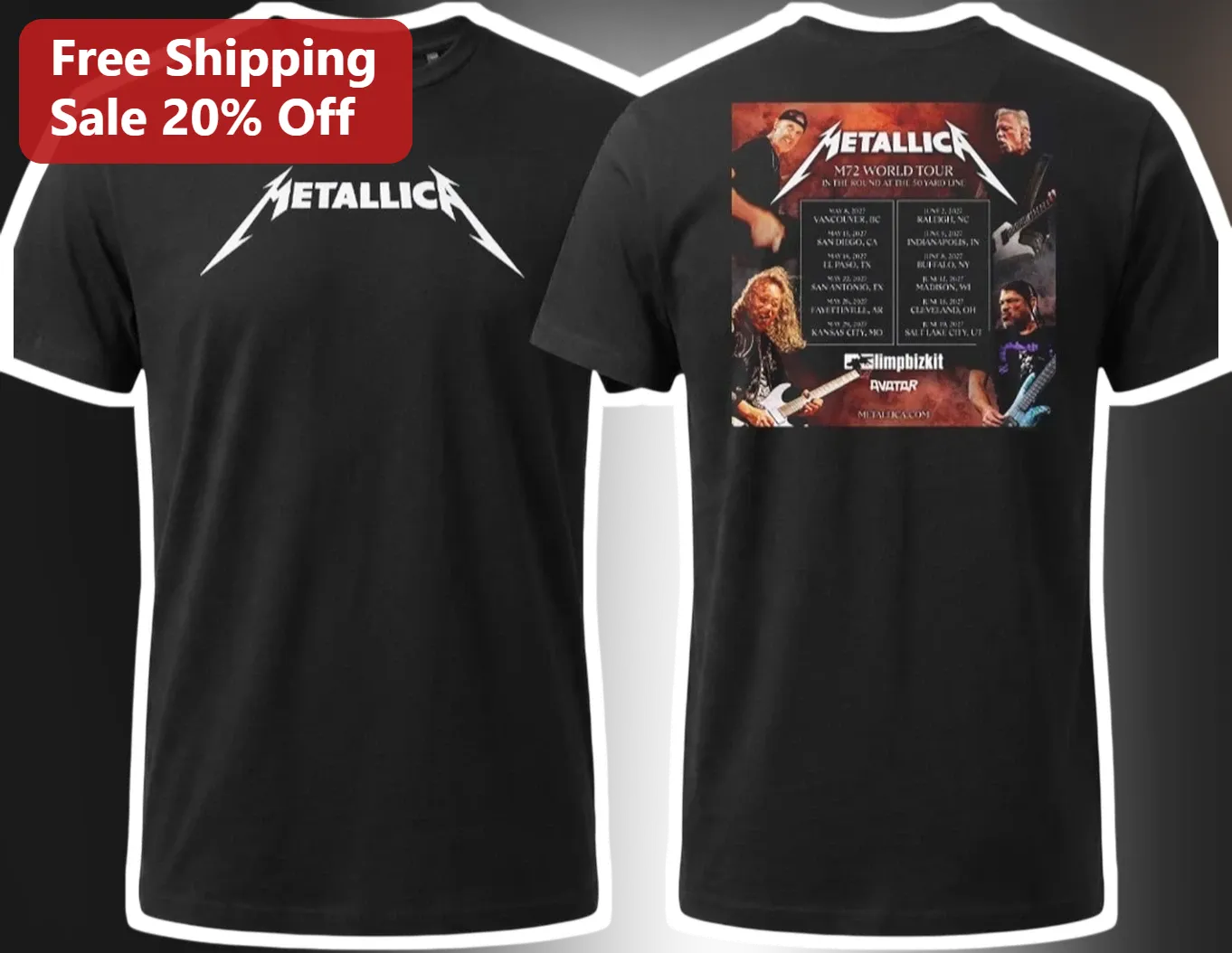 Metallica M72 World Tour Graphic Tee Heavy Metal Band Merch Shirt