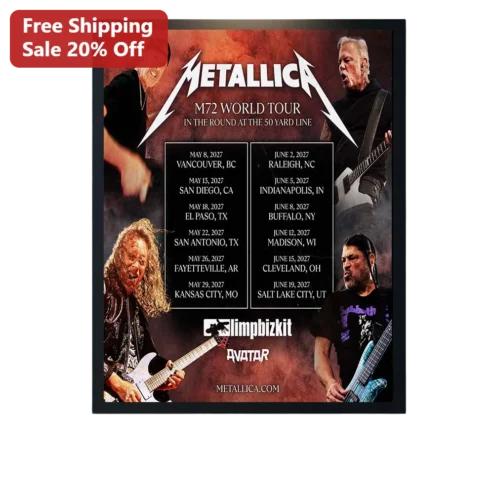 Metallica M72 World Tour Poster 2027 North American Dates Heavy Metal Concert Wall Art Print