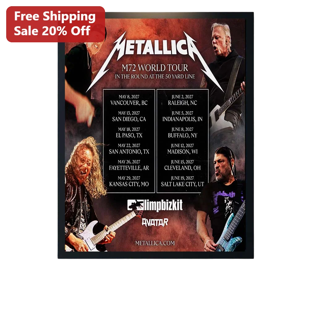 Metallica M72 World Tour Poster 2027 North American Dates Heavy Metal Concert Wall Art Print