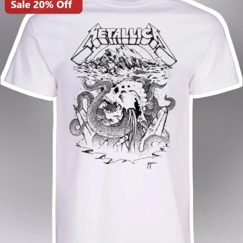 Metallica Tee Vintage Thrash Metal Band Shirt Skull Sea Serpent Graphic Heavy Metal Merch