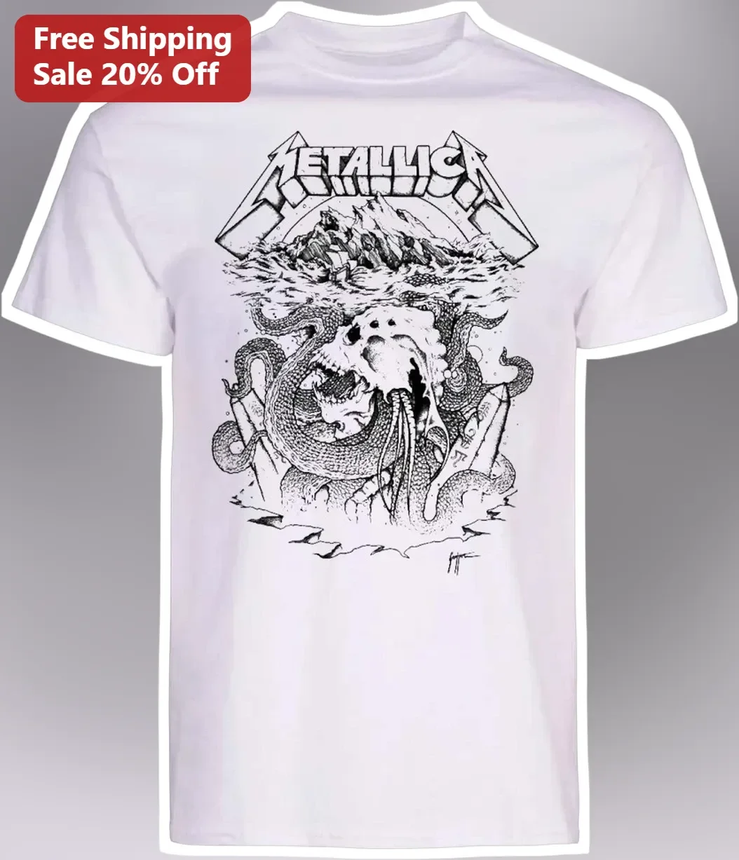 Metallica Tee Vintage Thrash Metal Band Shirt Skull Sea Serpent Graphic Heavy Metal Merch