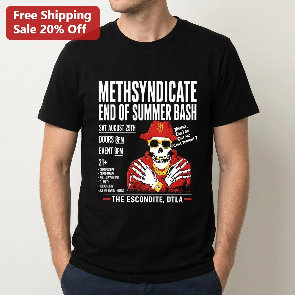 Methsyndicate End of Summer Bash Skeleton Graphic Tee, DTLA Event Party Streetwear Shirt