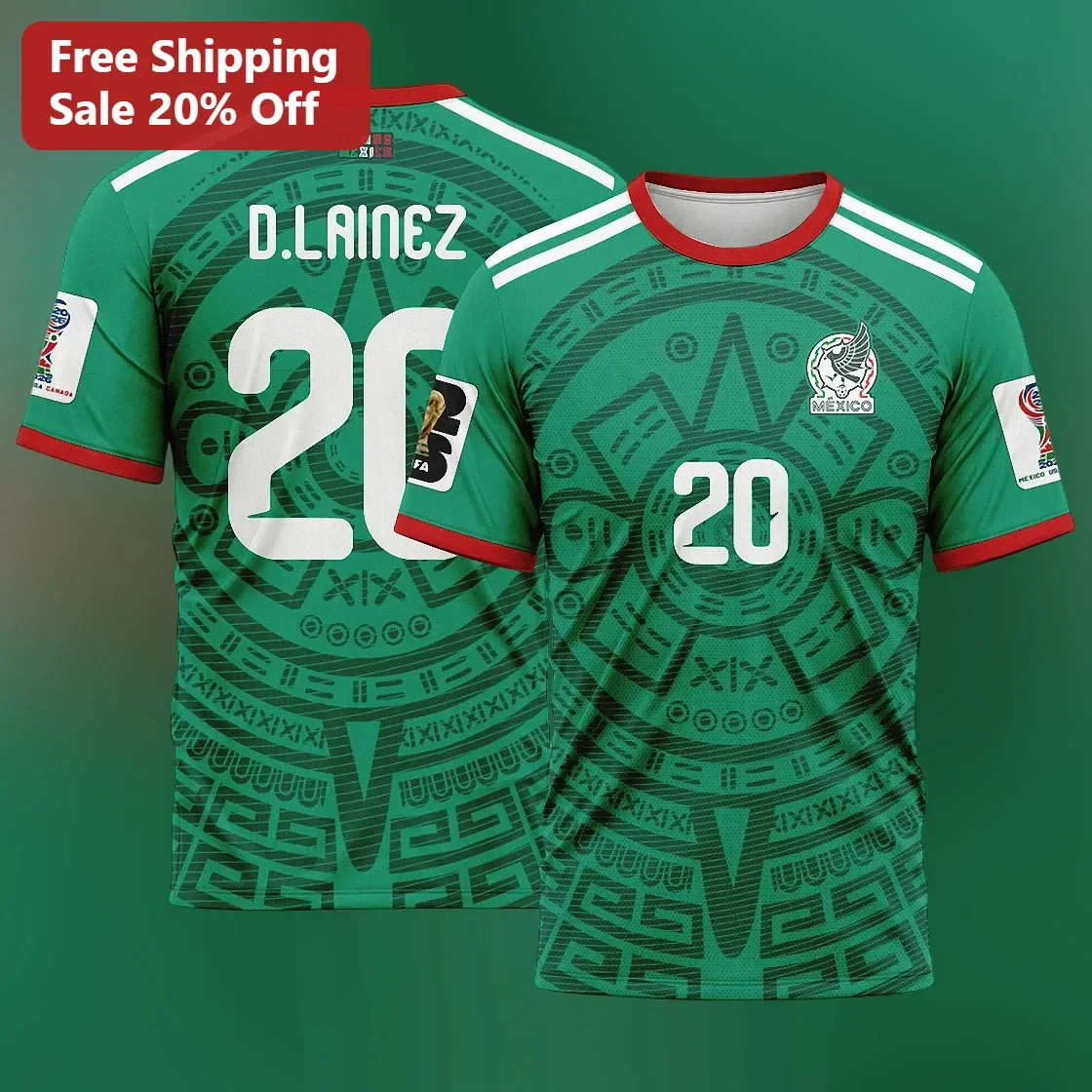 Mexico Jersey World Cup 2026 Soccer Fan Apparel Green Aztec Design