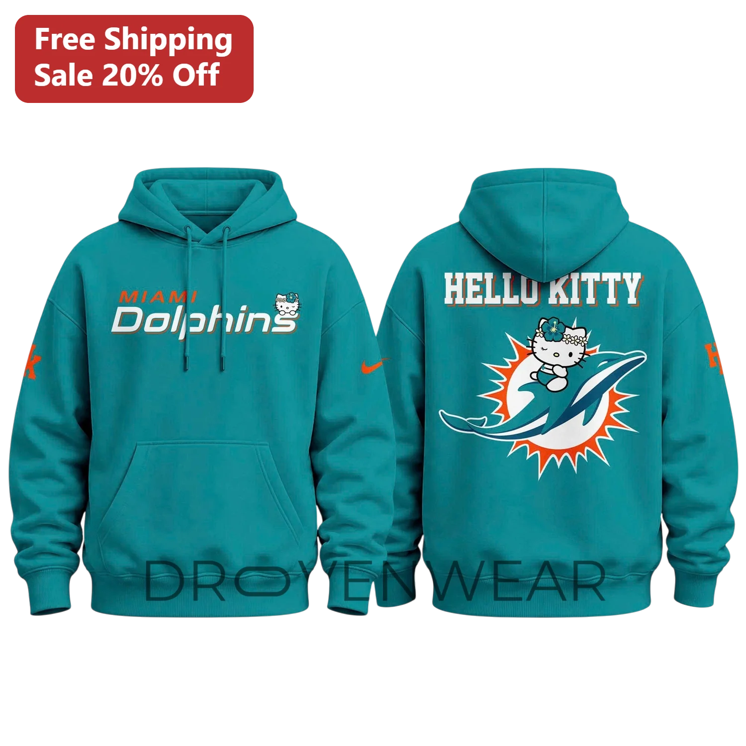 Miami Dolphins Hello Kitty Hoodie Cute NFL Fan Gear Gift for Women Men