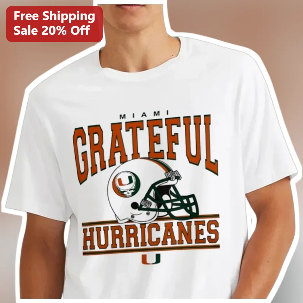 Miami Grateful Hurricanes Vintage Collegiate Football Helmet Graphic Tee