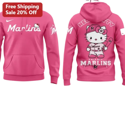 Miami Marlins Hello Kitty Hoodie Sanrio MLB Fan Gear Kawaii Baseball Pullover